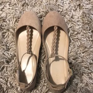 Beige t-strap flats